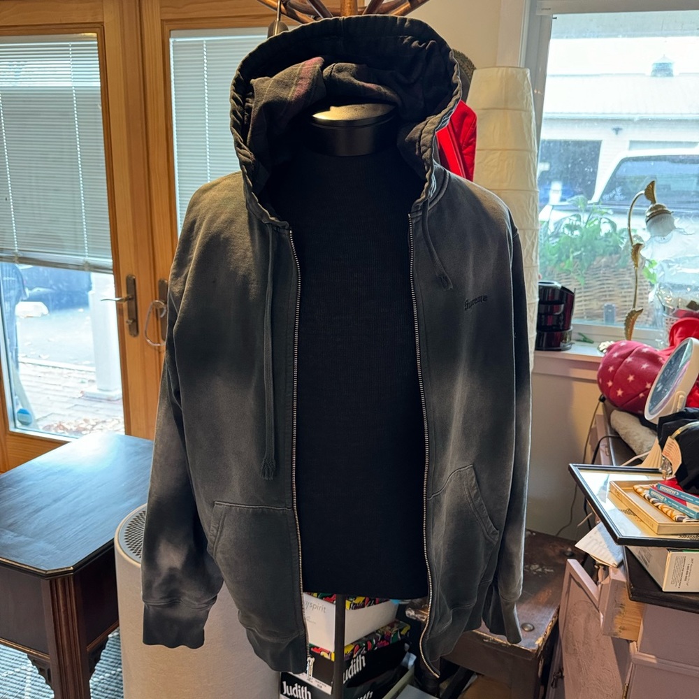 Supreme Black Bleached Zip Up Hoodie L